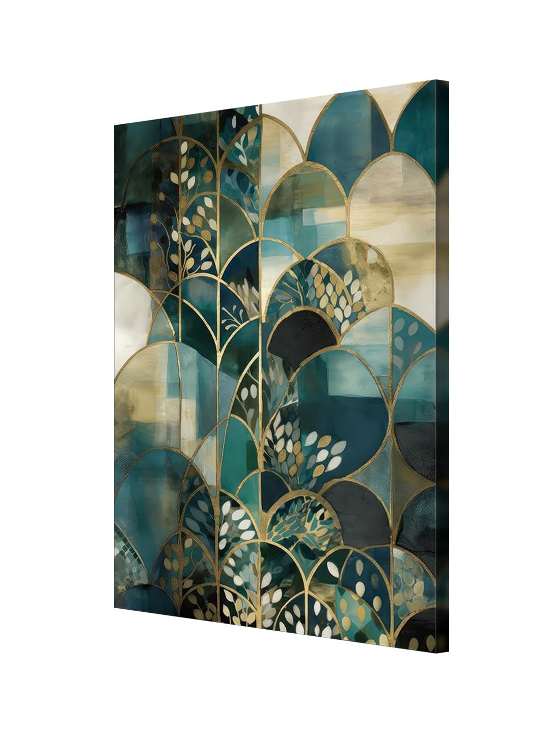 999Store Abstract Green And Gold Canvas Art With Geometric Patterns - Modern Wall Decor For Stylish Homes(24X36 Inch_ Canvas) Fl